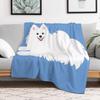 Waiting Japanese Spitz Puppy Dog KamaHachi Sky Blue Throw Blanket Stylish Couch Blanket for Home Living Room