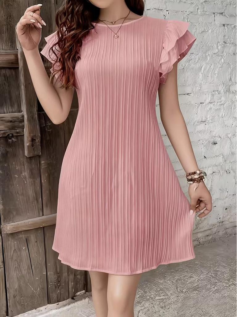 Europäisches & Amerikanisches Sommer Falten Rüschen Einfarbig A-Linie Kurzarm Kleid