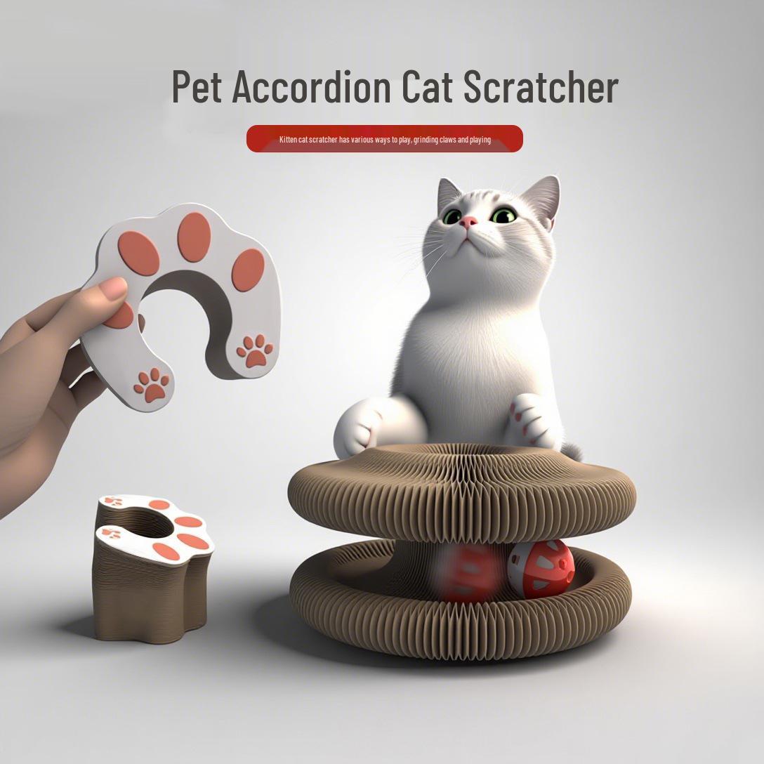 

Accordion Cat Scratcher Toy with Bell - Climbing Frame, Claw Grinder, and Magnetic Corrugated Paper. Single Pack