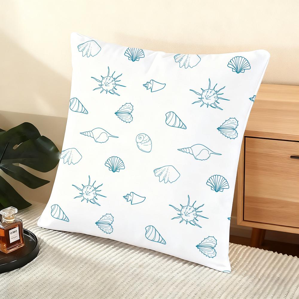 Seashell Pattern Cushion Cover Soft Short Plush Pillow Cover Smooth Cozy Texture Aesthetic Cushion Case Home Decor