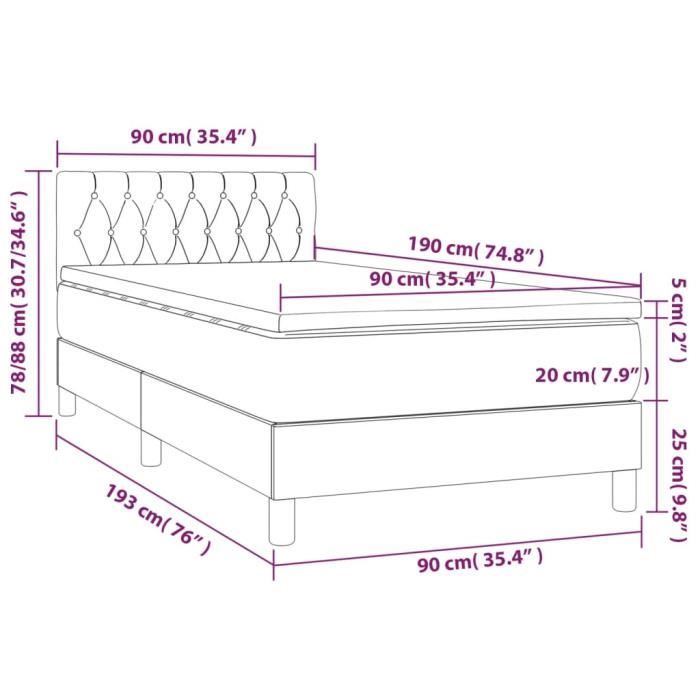 3141457 vidaXL Divan Bed with Mattress Black 90x190 Cm Velvet