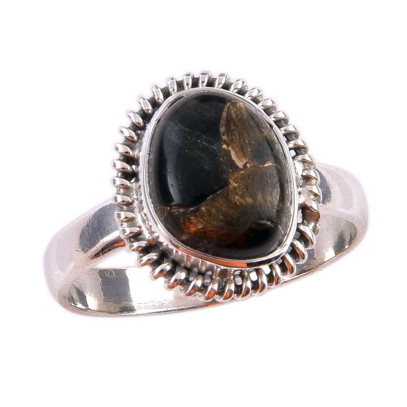 Natural Black Copper Turquoise Gemstone 925 Solid Sterling Silver Ring S.6 g8S08
