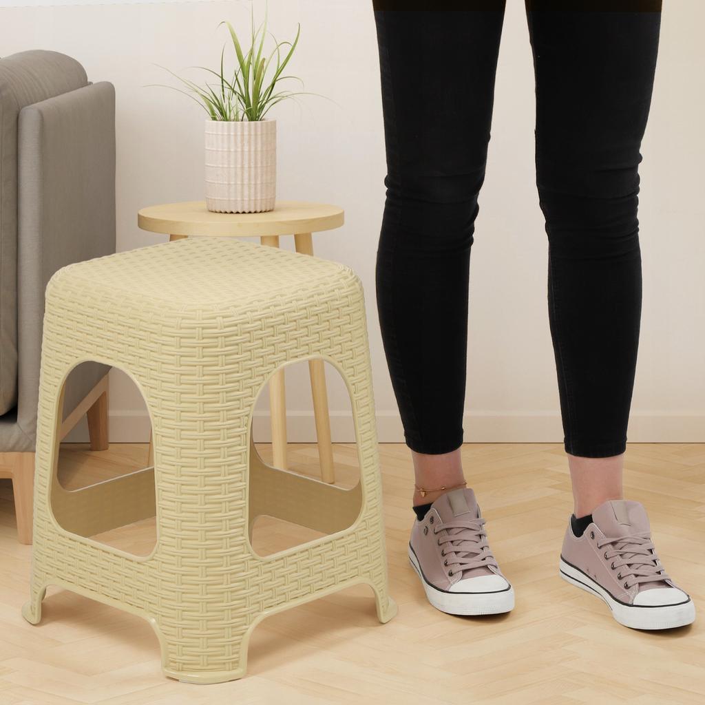 KADAX Taboret Stołek Kuchenny Rattan Beżowy 2szt