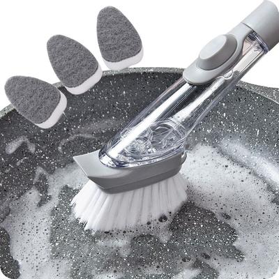 2 In1 długa rączka szczotka do czyszczenia ze zdejmowaną szczotką gąbka automatyczny dozownik cieczy narzędzia do czyszczenia kuchni szczotka do mycia naczyń