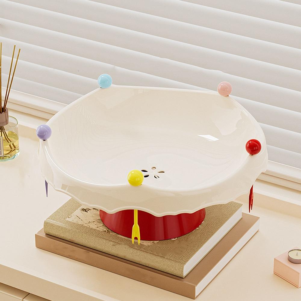Draining Fruit Water-Filtering Bowl 360° Rotating Snack Storage Plate  Tea Table