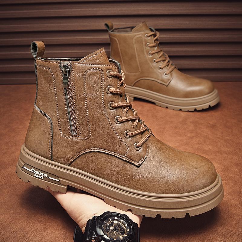 

Мужские винтажные кожаные ботинки 2024 года, всесезонные, для активного отдыха, альпинизма, модные, рабочие, на толстой подошве, на молнии, противоскользящие 44 коричневый