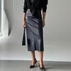 2024 Winter Women's High-Waisted PU Leather Bodycon Midi Skirt with Slit