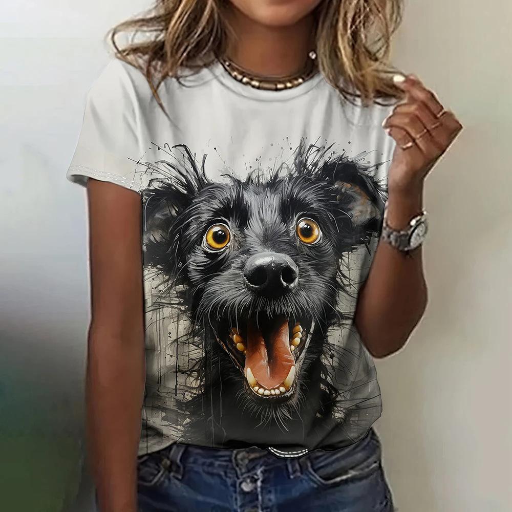 Lässiges Damen-T-Shirt mit lustigem Tiermotiv, kurzärmliges Sommer-T-Shirt, 3D-Digitaldruck KTB