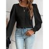 Elegante Dames Ronde Hals Kant Blouse Nieuw Lange Mouw Kantoor Casual Shirt Effen Kleur Tops Lange Mouw Lente Herfst Eenvoudige Zoete Kleding
