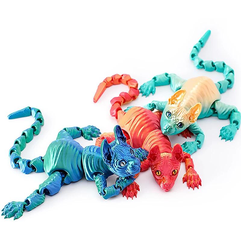 3D Printed Sphynx Cat Animals Toy Realistic Hairless Figurine Articulated Cat Fidget Toy Desktop Decorations Stress Relief Toy