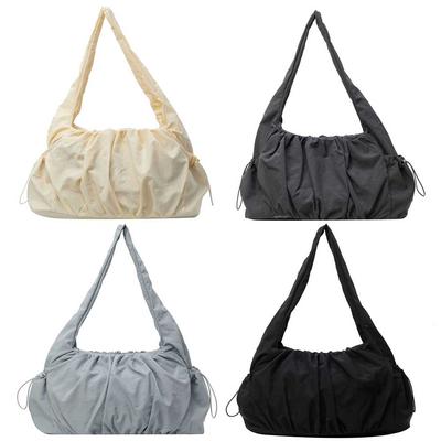 Women Soft Armpit Bag Large Capacity Cloud Pleated Shoulder Bag Top Handle Bag Solid Color Multi-pockets for Outdoor Travel