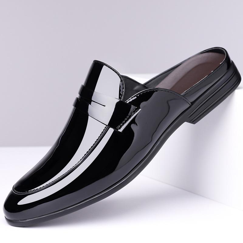 Fashion Men's Business Casual Shiny Leather Shoes Pointed Toe Formal Shoes Male 2025 Summer Autumn New Half Slippers Shoes for Man