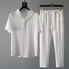 Tuta Estiva Sottile Casual da Uomo, Moda Manica Corta e Pantaloni Lunghi Lusso Set 2 Pezzi