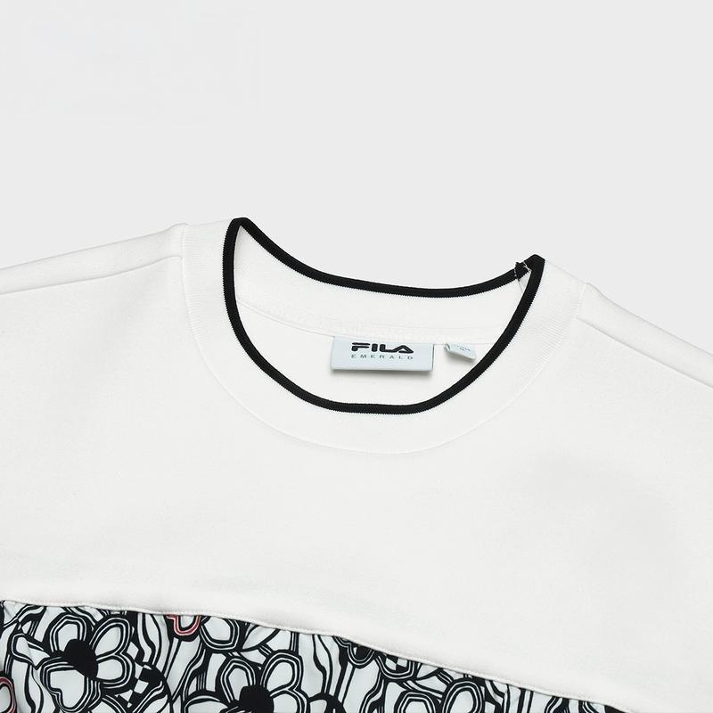 FILA Printed Crew Neck Pullover Sports Sweatshirt Women sweatshirt Cloud-White F11W414203F-WT