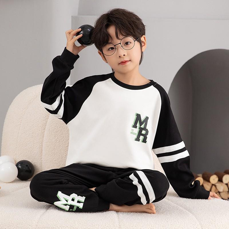 Boys Cotton Pajama Set Long Sleeve Cartoon Print Sleepwear Kids Teens Home Wear