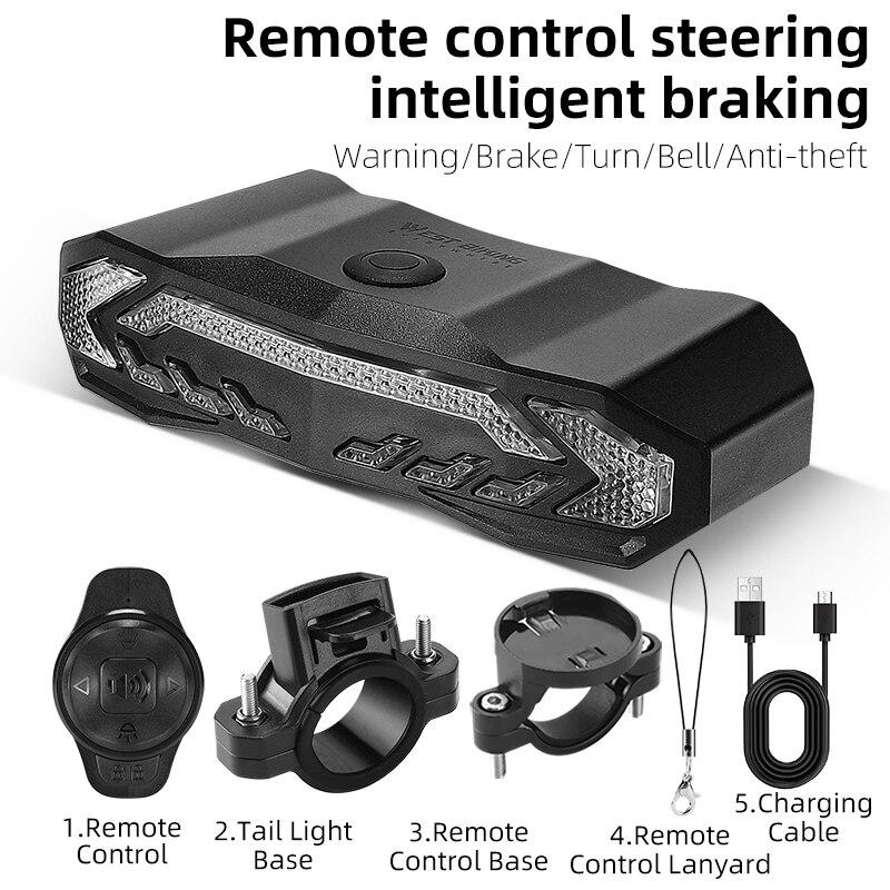 WEST BIKING Smart Alarm Taillight Remote Steering Tail Light IP65 Waterproof Type-C Charging Bike Taillight Alarm Bicycle Light