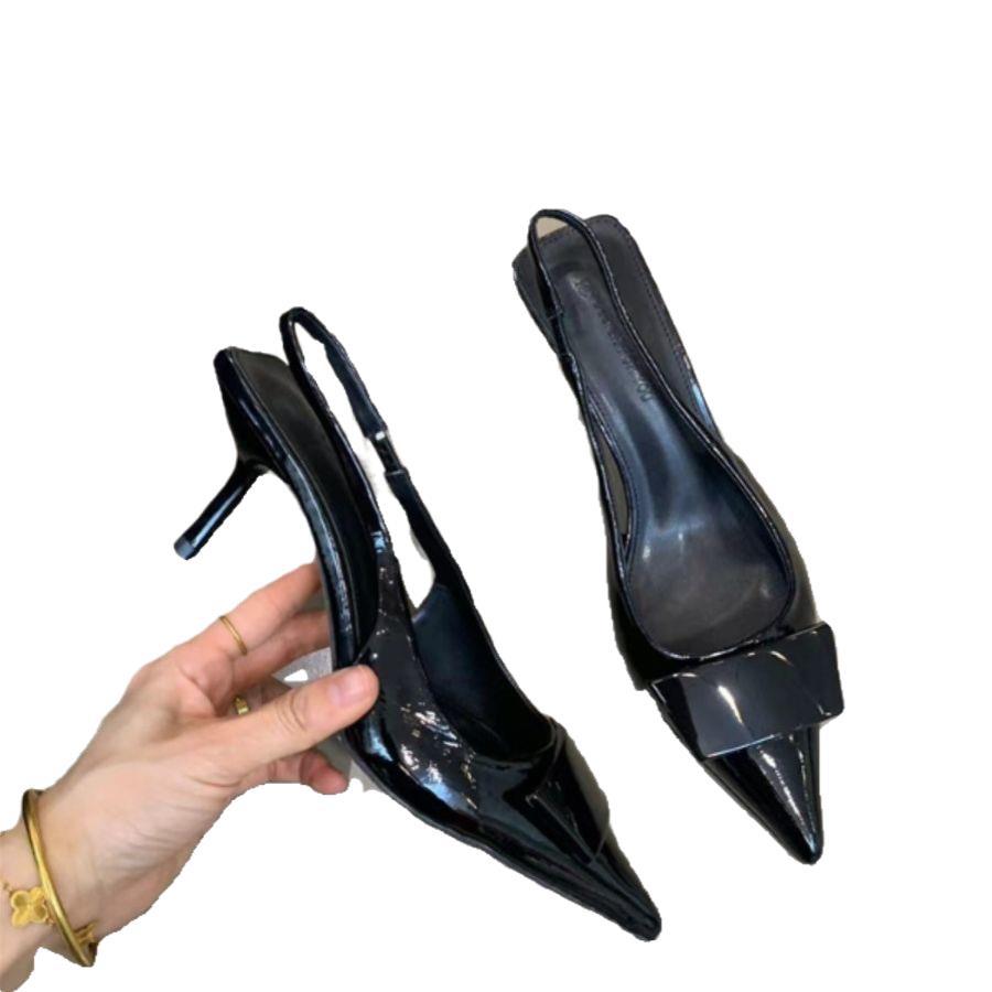 French Temperament Socialite Black High Heels Women's Shoes 2025 New Design Pointed Head Shallow Mouth Thin Heel Empty Sandals