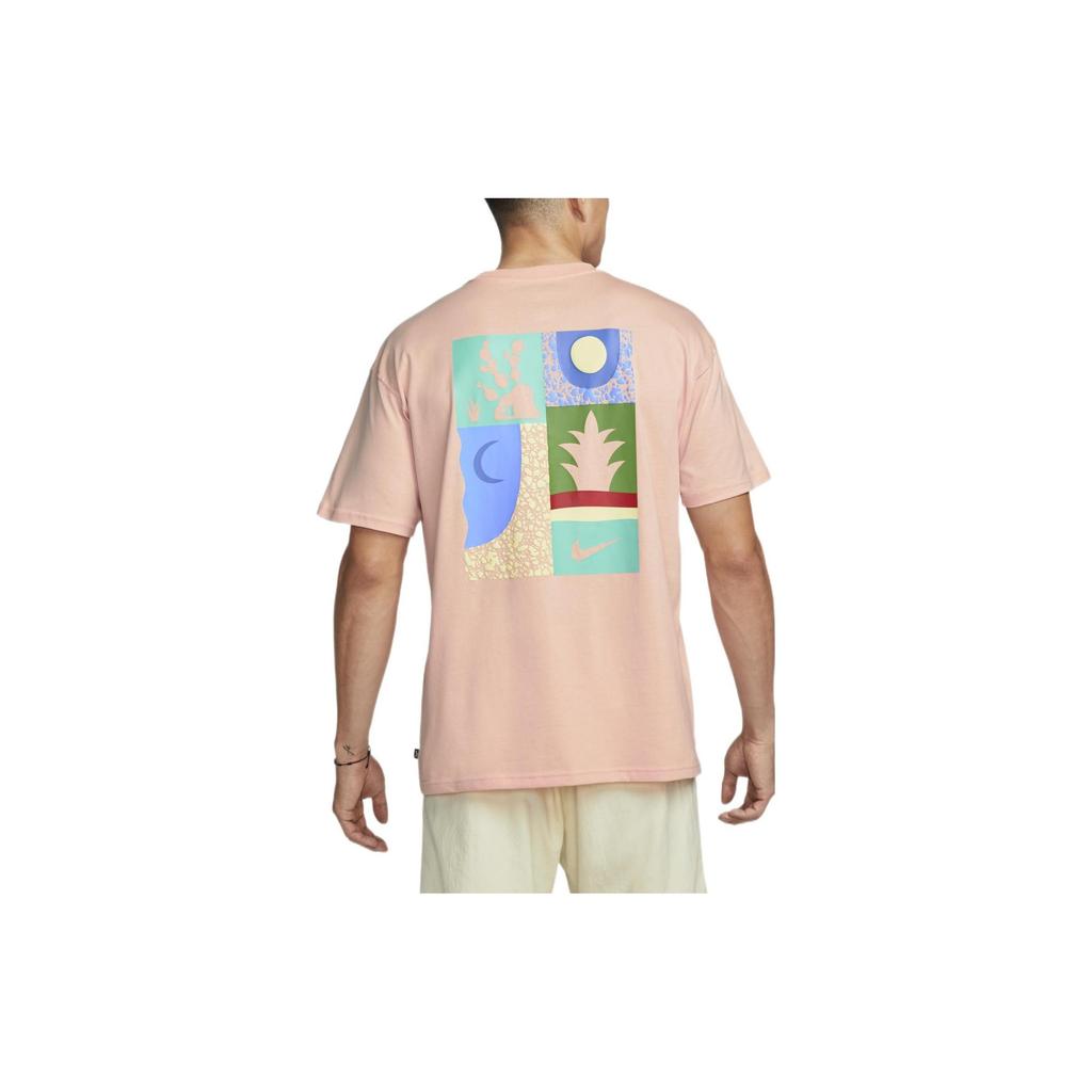 Men's Nike Loose Logo Geometry Pattern Printing Sports Short Sleeve Orange Pink T-Shirt DQ1859-800
