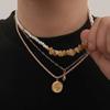 SHIXIN 3Pcs Vintage Metal Sun Coin Pendant Necklace Men Boho Charm Imitation Pearl Acrylic Drill Clavicle Chain Wedding Jewelry