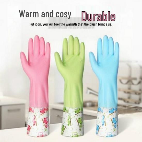 Plush-Lined Winter Cleaning Gloves: Warm, Elastic Cuff, Open Cuff for Dishwashing
