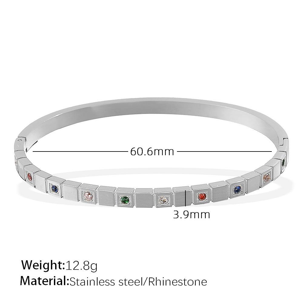 ins wind titanium steel thin square lattice stripe round diamond color gold-plated bracelet wholesale bracelet