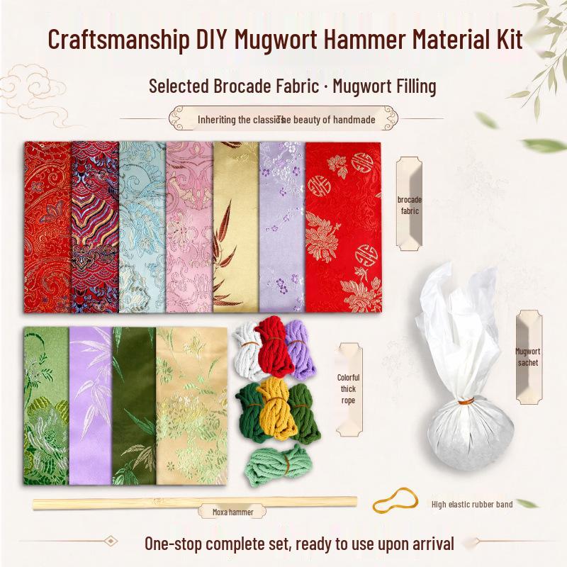 Year of the Horse Mugwort Meridian Massage Hammer - Solid Color Brocade Multifunctional Health Gift