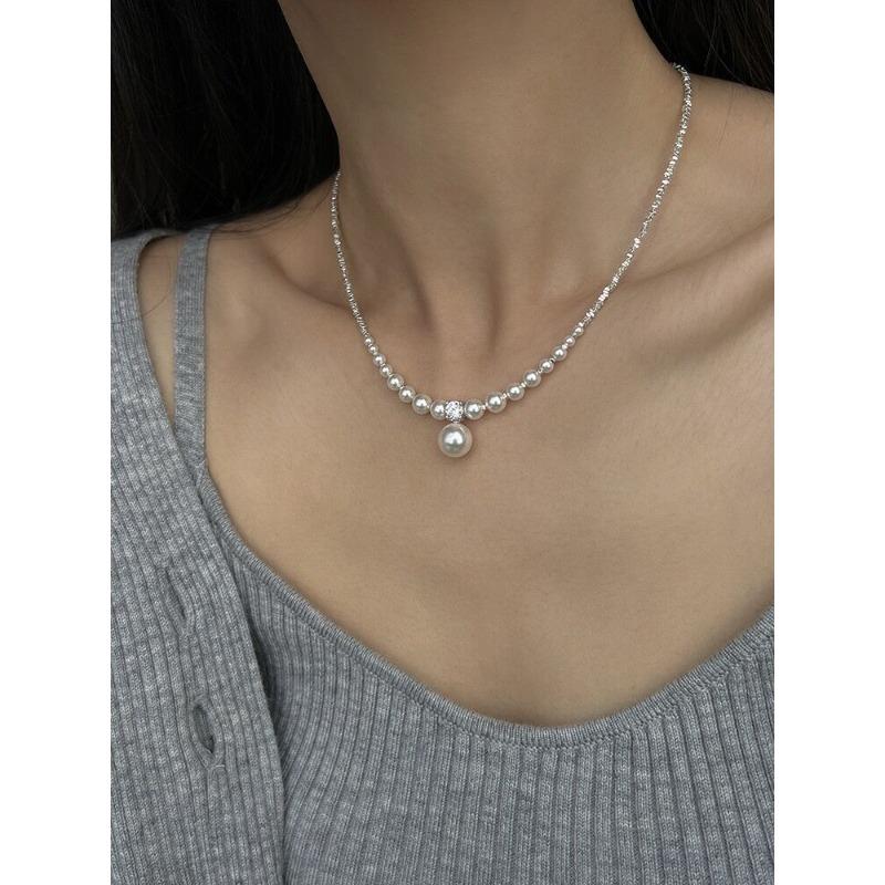 Pearl Broken Silver Necklace Women's Light Luxury Niche High Sense Internet Celebrity Collarbone Chain Gentle Temperament Versatile Neck Chain