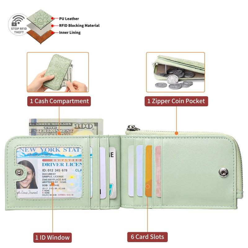 1Pcs Ladies Zip Coin Purse with Key Ring Embossed Design Multi Card Slots Large Capacity Wallet Fashion Accessories