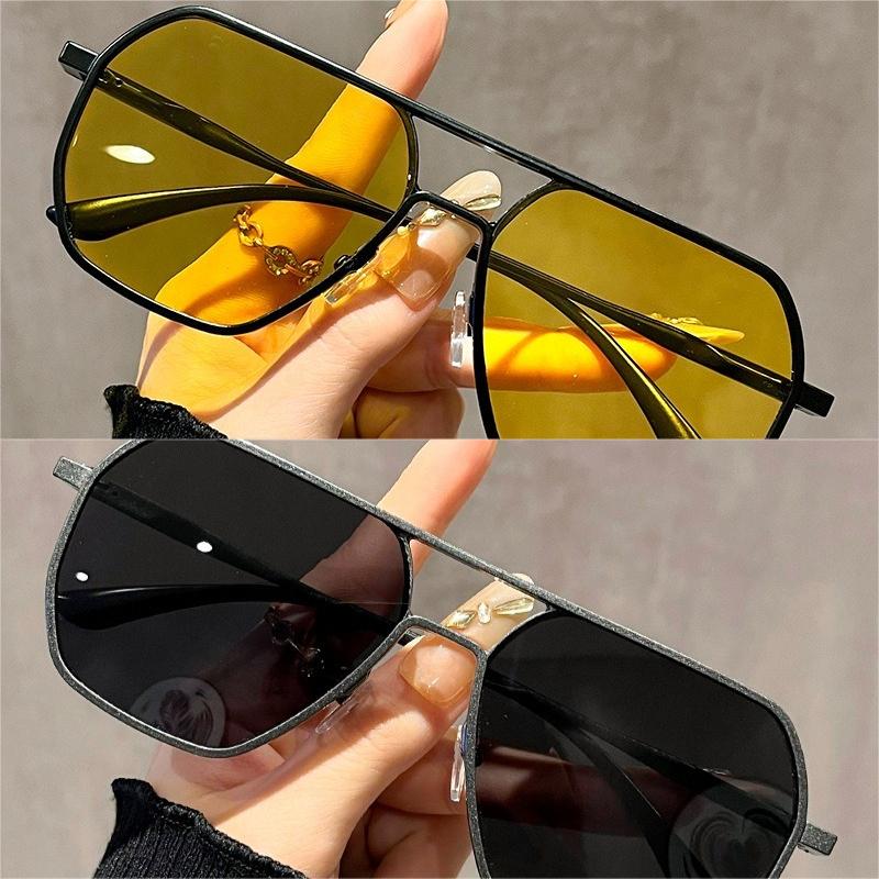 2PCS Fashion Retro Polarized Square Men's And Women's Sunglasses Korean Version Personality Sun Shade Large Frame Sunglasses