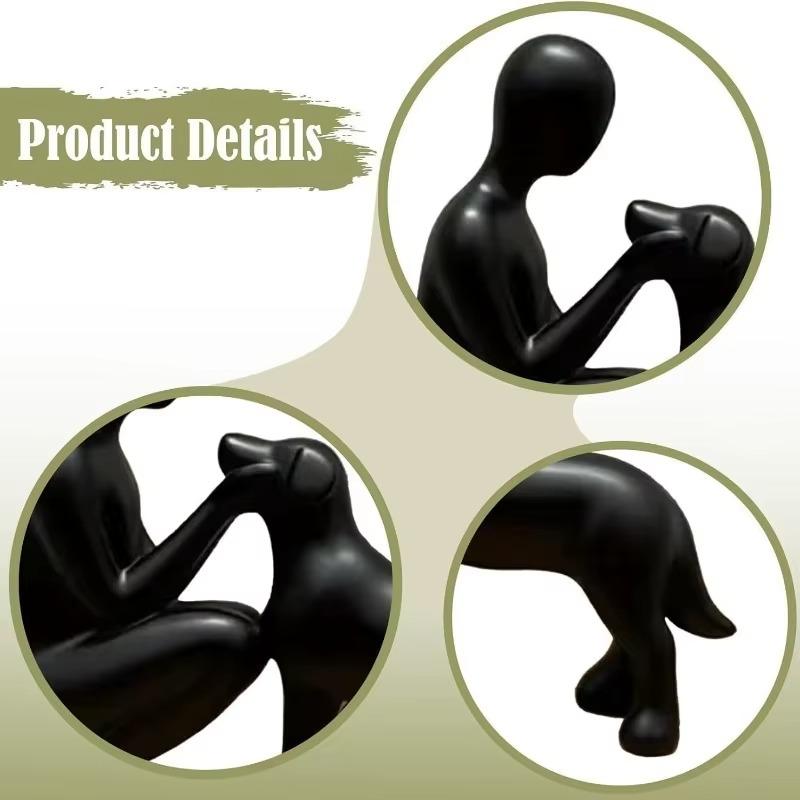 Black Resin Cute Puppy and Owner Statue Desktop Ornaments Modern Minimalist Artistic Style Creative Sculpture Crafts Home Decor