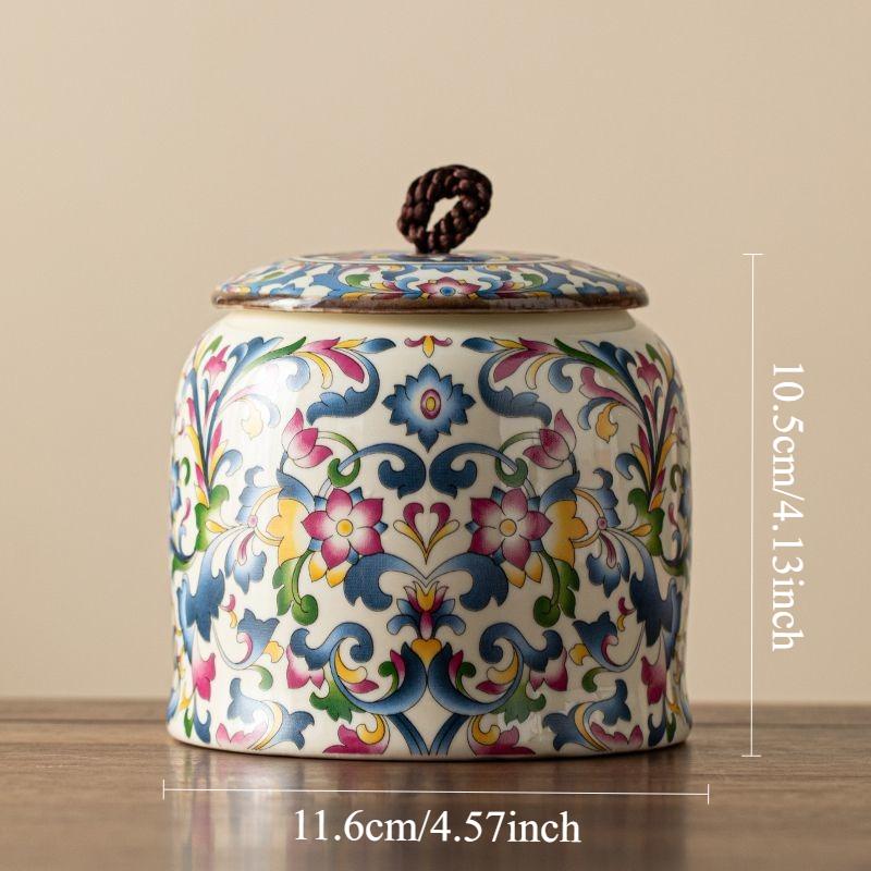 

1pc Ceramic Tea Sealed Jar, Medicine Powder/coffee Powder Can, Nut Storage Jar, Chinese Style Ceramic Lotion Tank with Cover