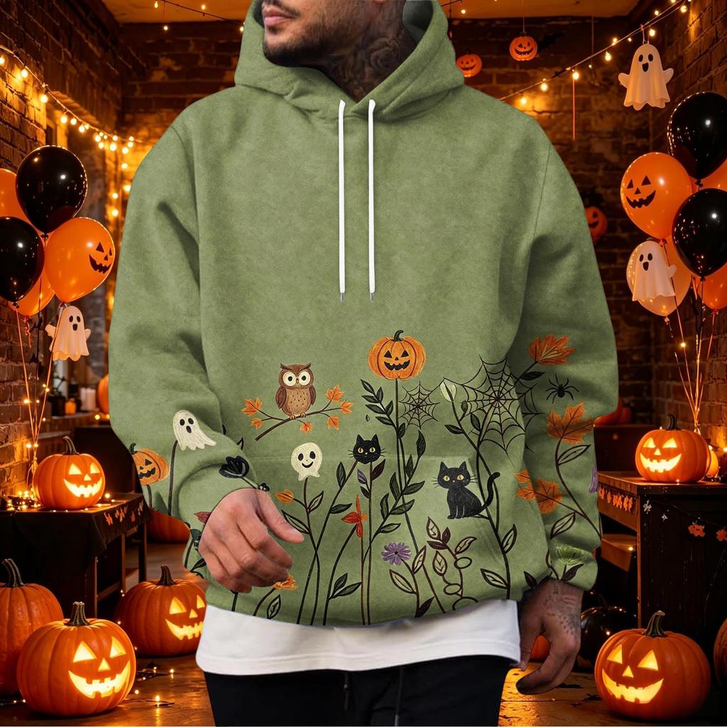 Men's Hoodie with Halloween Print Single Pocket Casual Pullover Top