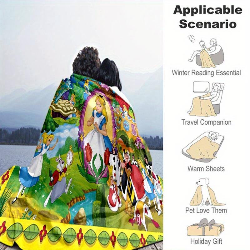 1pc Alice in Wonderland Printing Blanket Soft, All Season Throw for Living Room, Bedroom,Personalized Gift with Adorable Cartoon Design