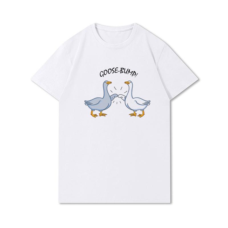 Letní trička větší velikosti pro ženy Whisling Duck Potištěné Neformální tričko s krátkým rukávem Topy 100% bavlna Oversize O Trička s výstřihem