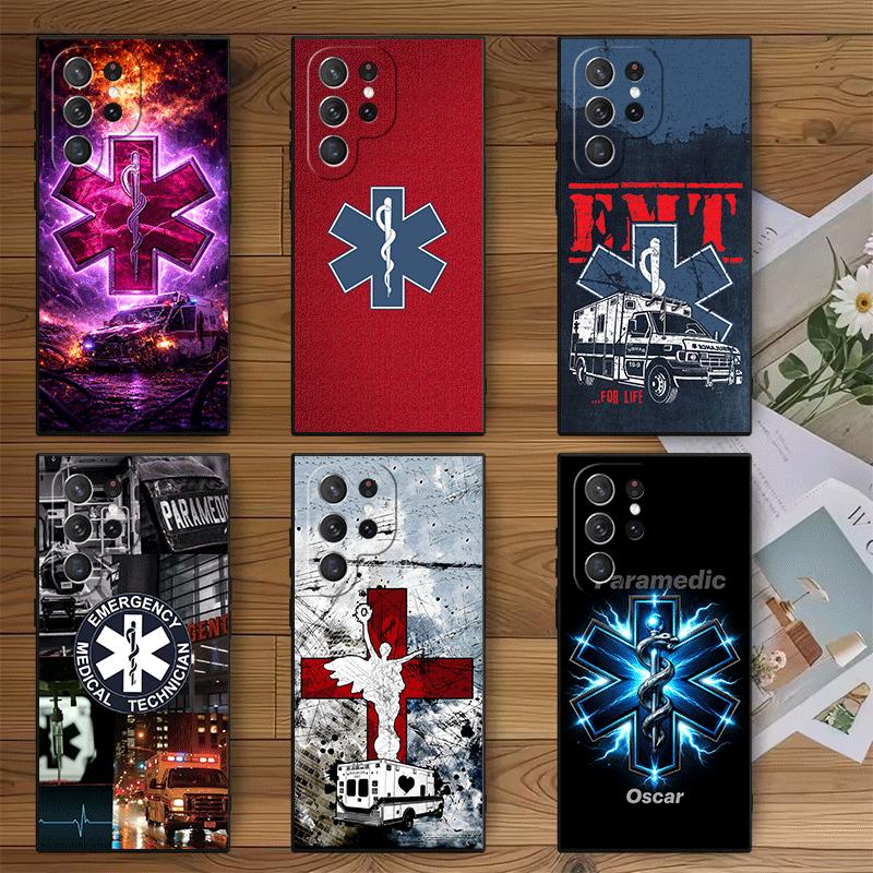EMT EMS Ambulance Soft Phone Case for Samsung Galaxy S26 S25 Edge S24 Ultra S23 Plus S22 S21 FE S20 Black Cover Back Shell