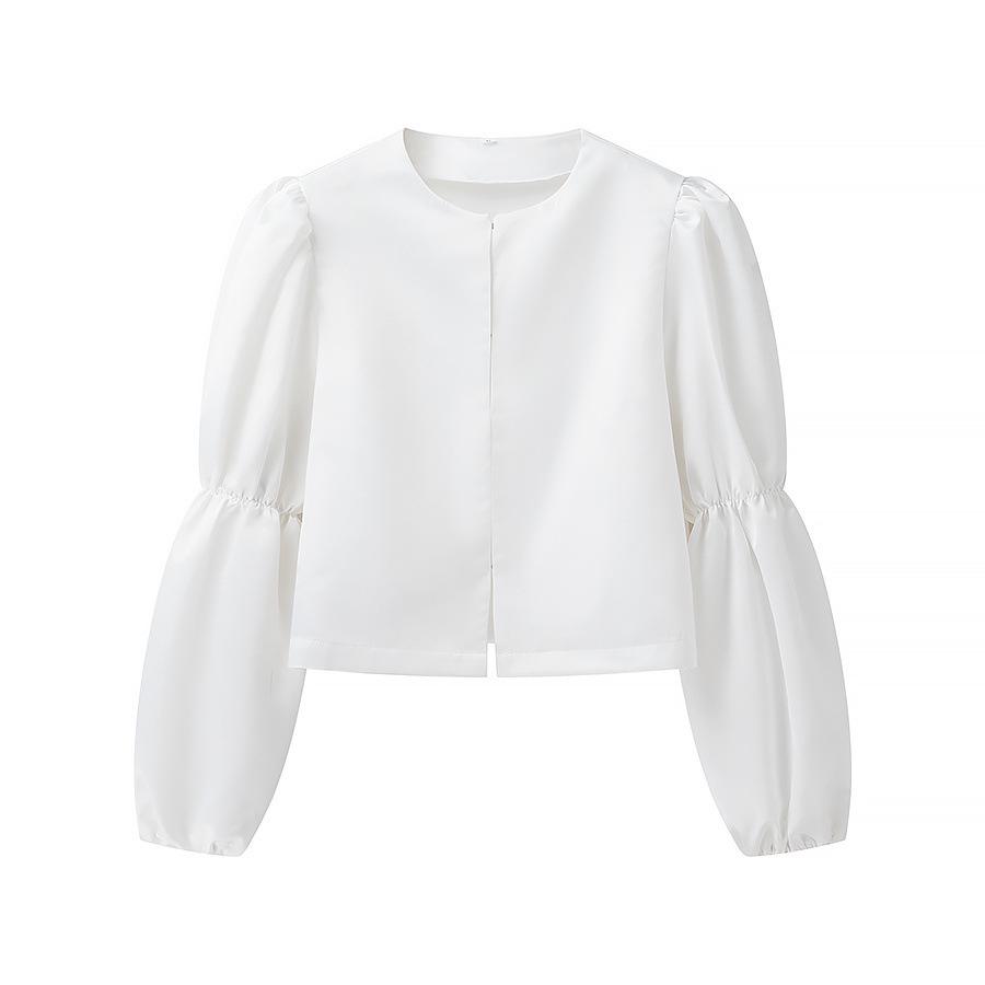 

Топ с круглым вырезом, пышными рукавами и застежкой на кнопках, весна 2025 Medium белый