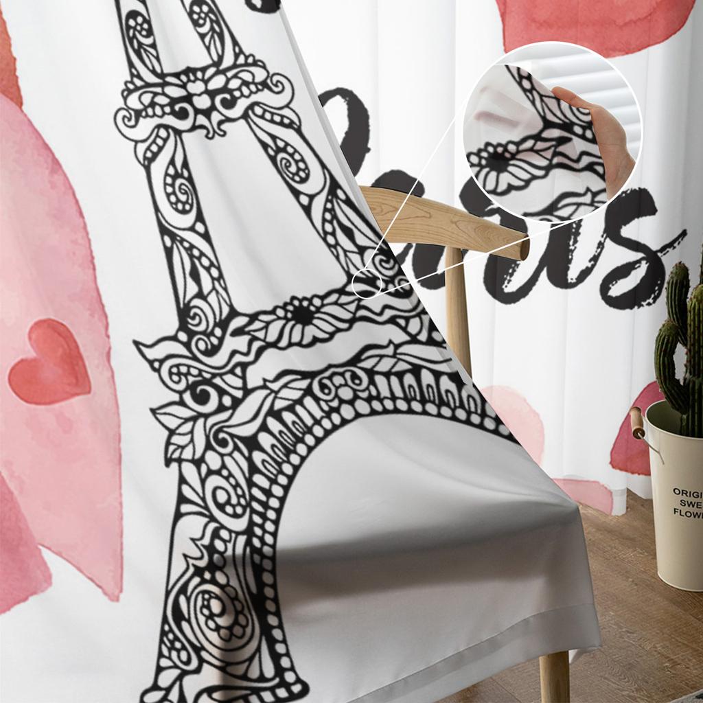 Red Love Eiffel Tower Tulle Curtains For Living Room Decoration Modern Chiffon Sheer Voile Kitchen Curtain