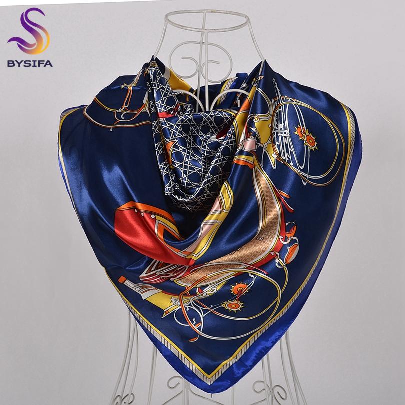 [BYSIFA] Hijab Scarf New Black Women Silk Square Scarf Shawl Luxury Brand Winter Scarves Kerchief Spring Female Fall Head Scarfs