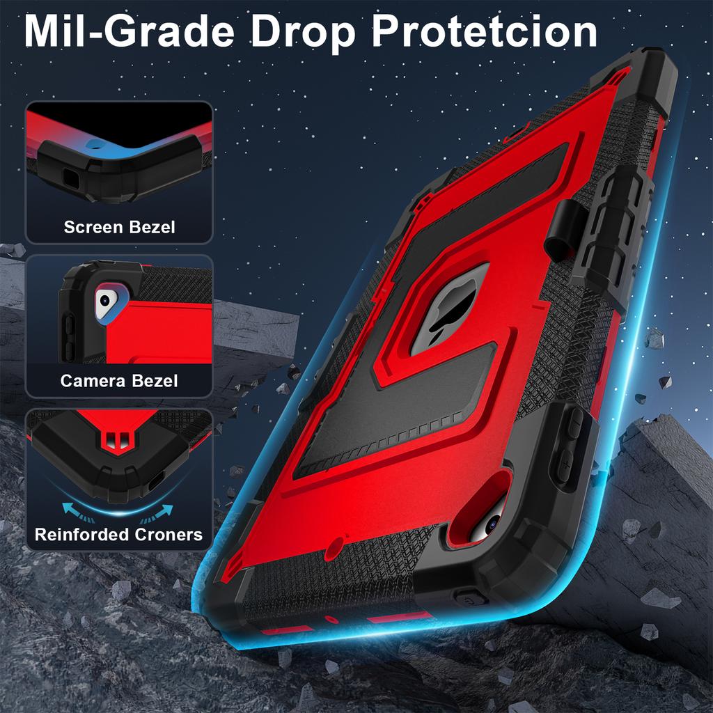 Case for iPad 10.2 9th 8th 7th 10.2 inch Tri-Layers Safe Guarding Heavy Duty Tablet Cover Built-in Kickstand with Shoulder Strap