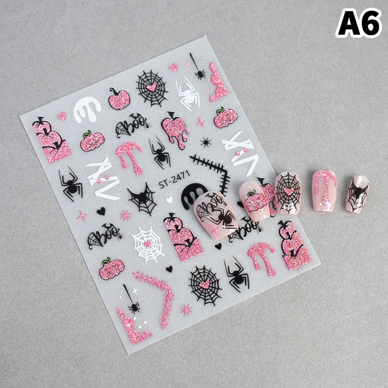 3D Halloween Nail Stickers Little Spider Pumpkin Ghost Funny Glitter Nail Decals For Festival Nail Decor Manicure Sliders
