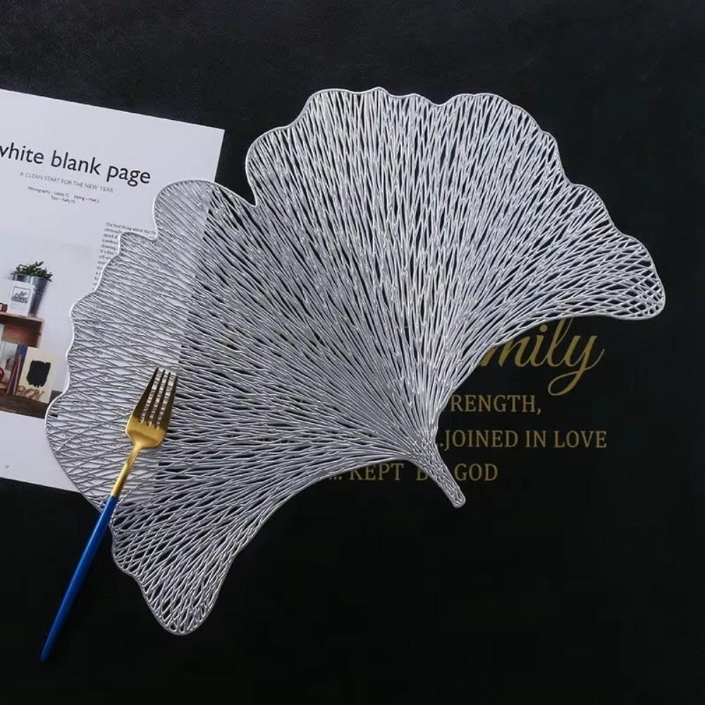 Новый полый ПВХ подстановочный коврик Лист гинкго Большой коврик на стол Термостойкий Европейский стиль Подставка под тарелку Домашний декор S серебряный
