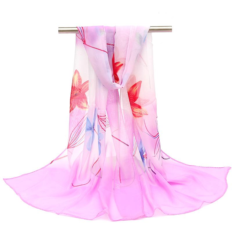 2026 Silk Chiffon Women's Scarf: Korean Style, Versatile, Long, and Thin for Spring, Autumn, Beach, or Winter Decoration
