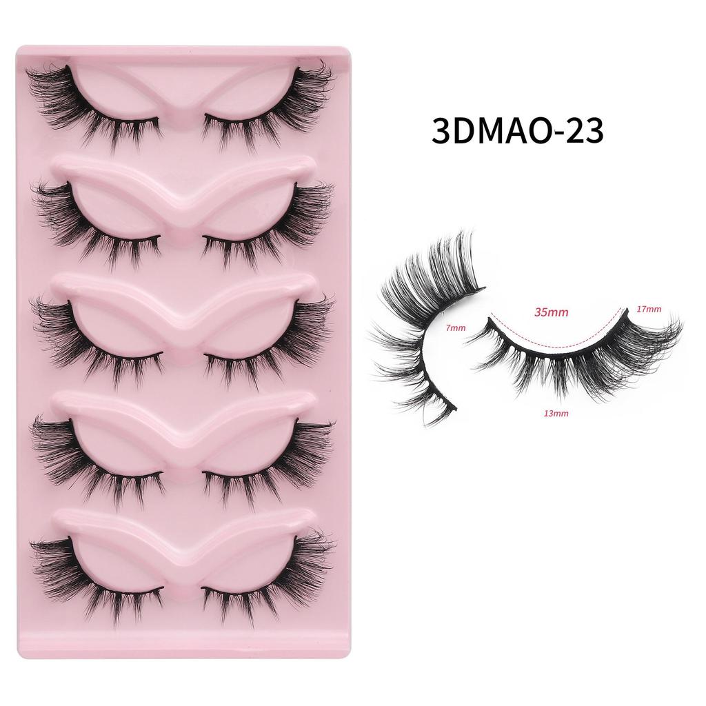 3D Cat Eye False Eyelashes - Dense Tail Lengthening Style, Pack of 5 Pairs