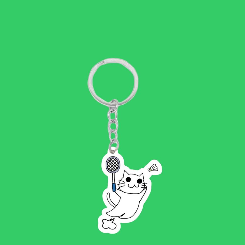 Cat Play Badminton Badminton Keychain Acrylic Badminton Key Chains  Decoration Accessories