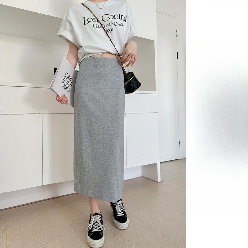 

Юбка с разрезом на бедре женская весна-лето новая драпированная и тонкая А-силуэта юбка с высокой талией прямая труба средней длины XL