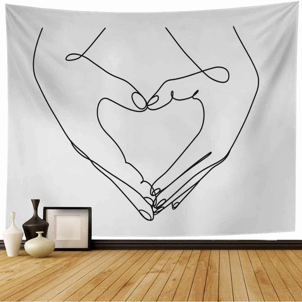 Black and White Love Hands Tapestry Space Stars Galaxy Tapestry Wall Hanging Romantic Art Home Decor for Bedroom Living Room