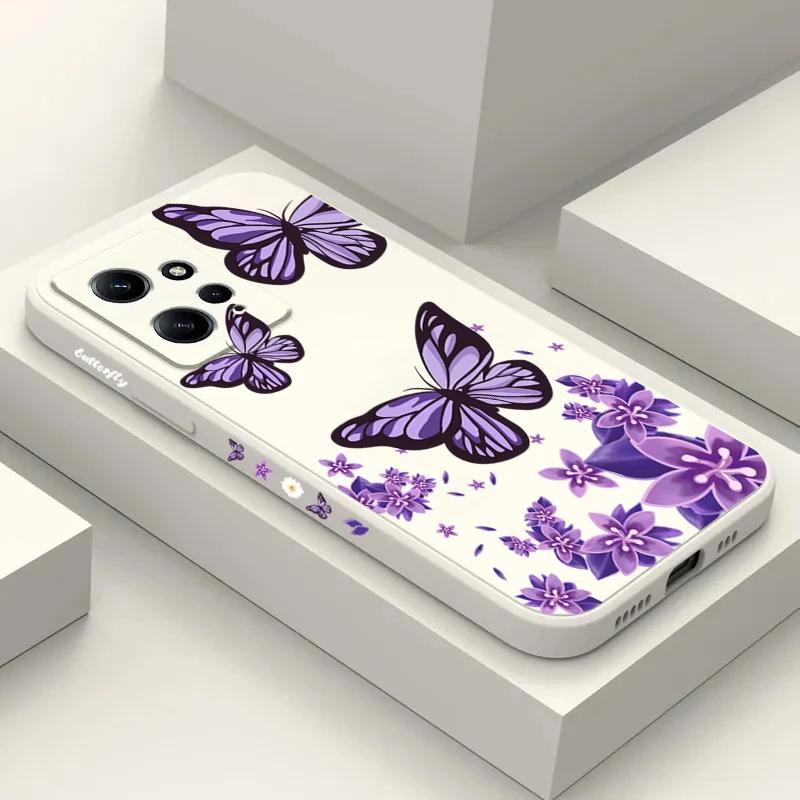 Purple Butterflies Square Silicone Phone Case For iPhone 16 15 14 13 12 11 Pro Max XS X XR 7 8 SE Transparent Back Cover