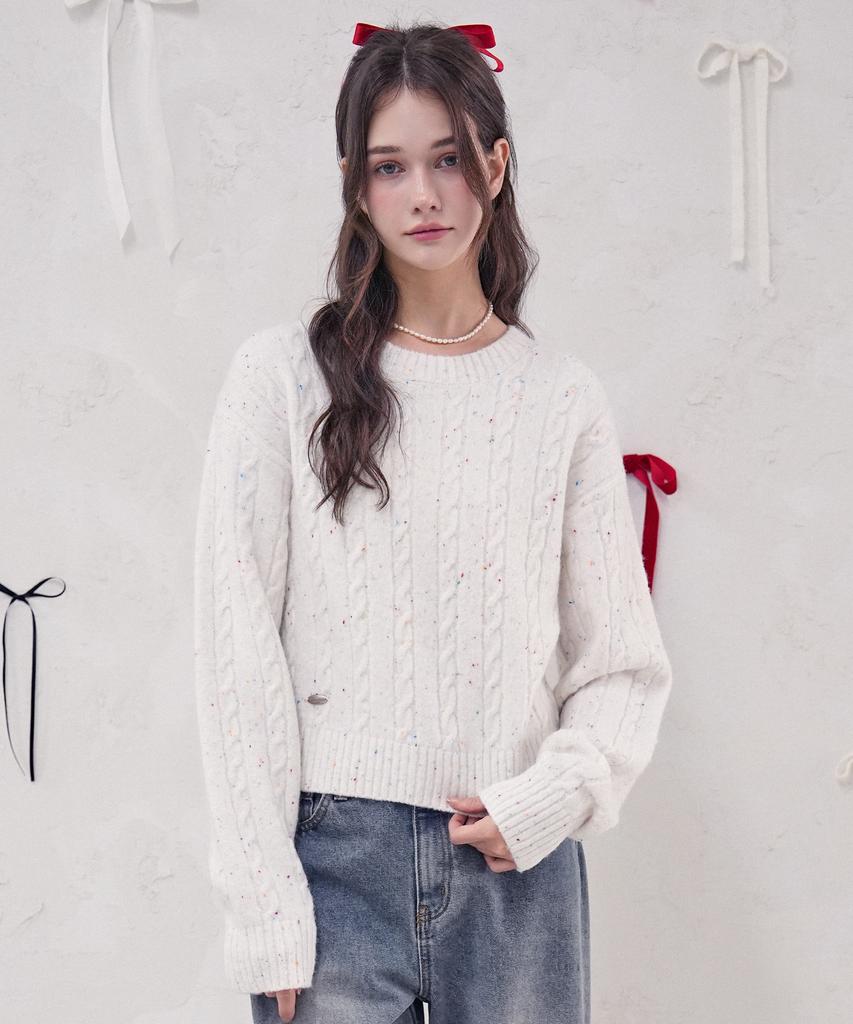 VIVACIOUS Ecru Round Twist Knit_4Colors