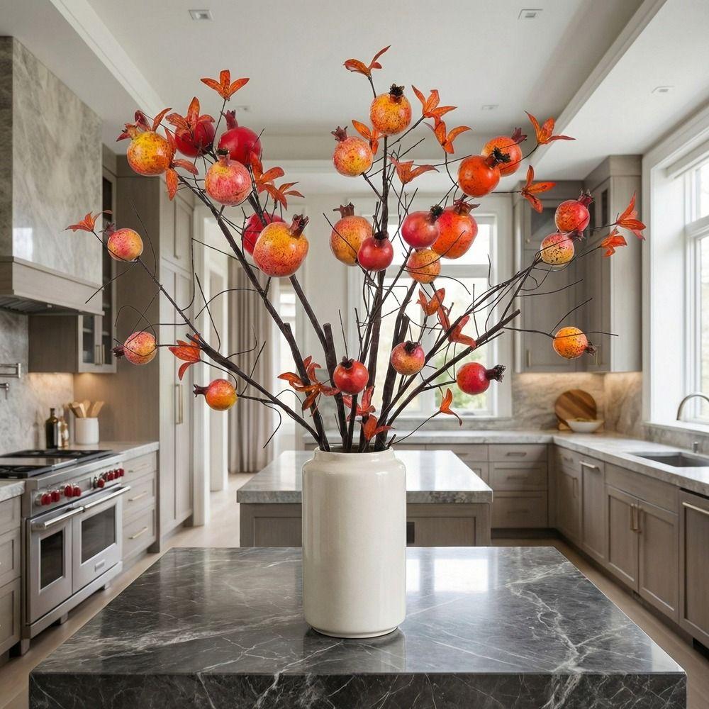 6 Fruits Artificial Pomegranate Branches Plastic Handmade Simulation Pomegranate Fruit Realistic Foam Fruits Branches