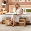 Bamboo Shoe Bench, Entryway Storage Bench with Padded Cushion and Open Shelf, Natural Wood Finish